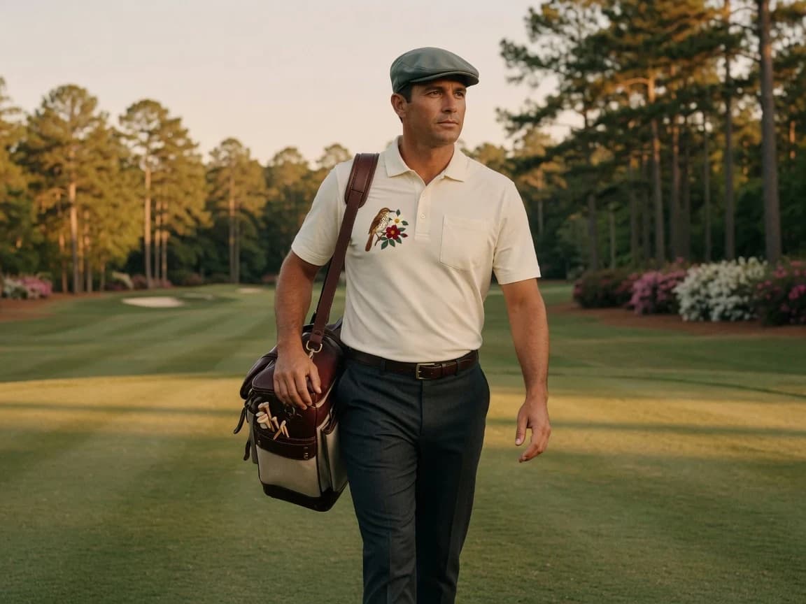 Georgia State Polo on the fairway at golden hour — Brown Thrasher crest at left chest